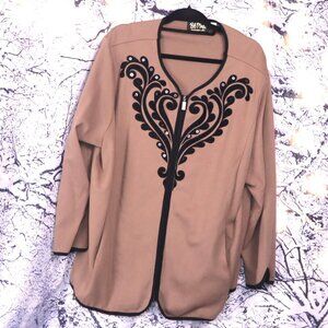 TAN KNIT JACKET 3X Bob Mackie Beaded Warm Brown Spring Fall Zip Office Work